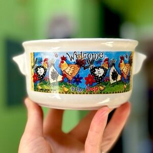 Vintage Farmhouse Ceramic Rooster Welcome To The Coup Soup Mug With Handles